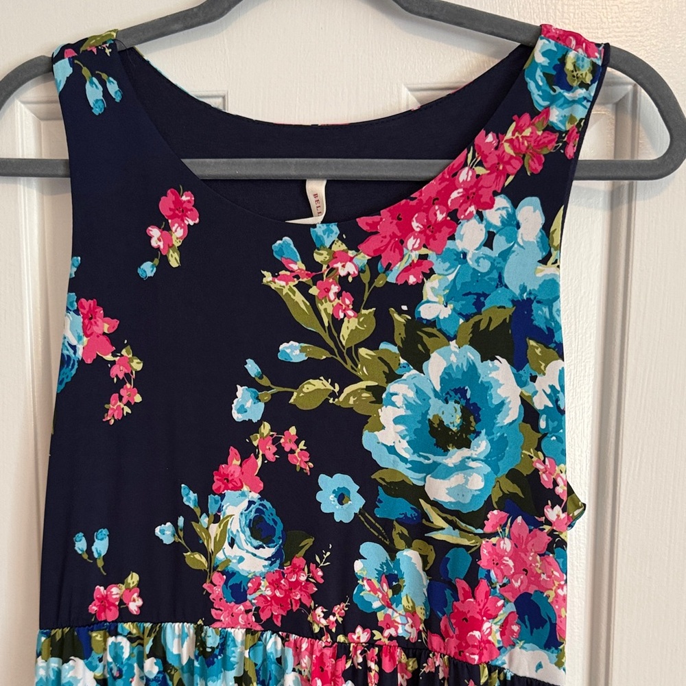 Bellamie Navy Dress with Blue and Pink Floral Print